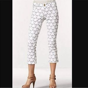 CAbi white nautical theme 5 pocket 24” inseam cropped jeans